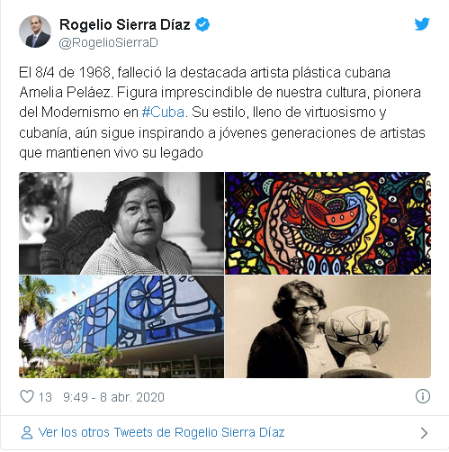 Recuerda vicecanciller cubano aniversario del fallecimiento de Amelia Peláez
